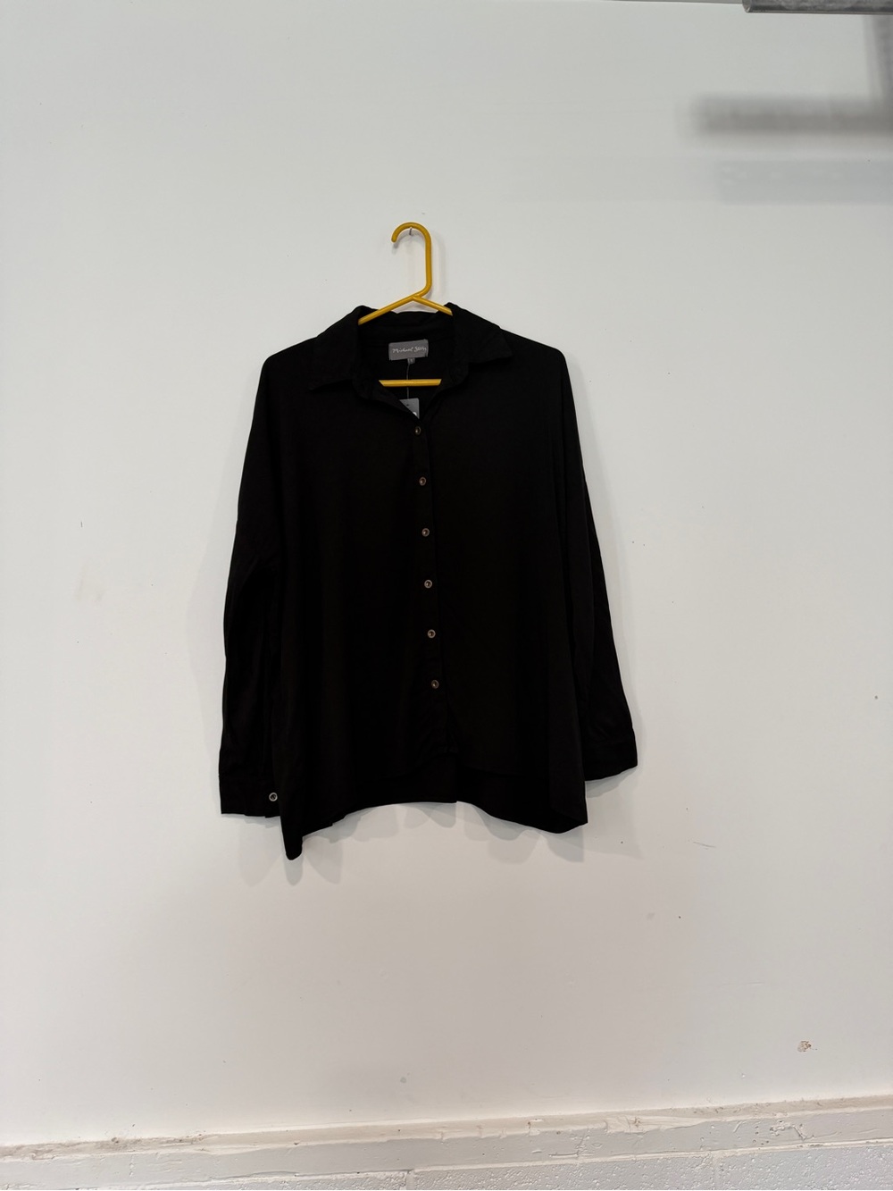 Michael Stars Rayon Black Button-Front Boxy Collared Top